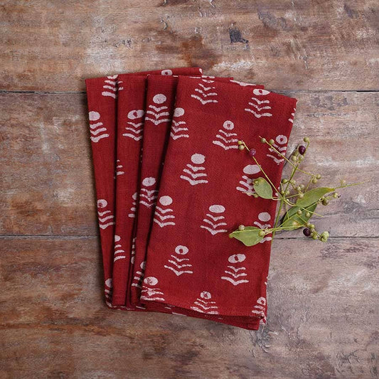 Holiday Red Block Print Napkins (Set of 4) - Genda Phool Red