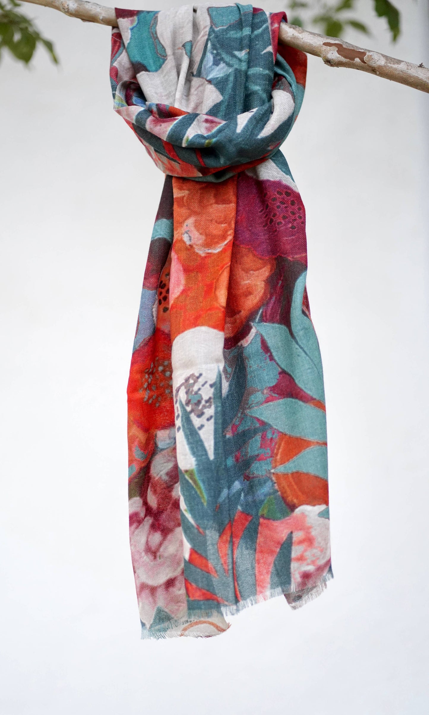 Amarantha Wool Silk Scarf/Wrap Teal Orange