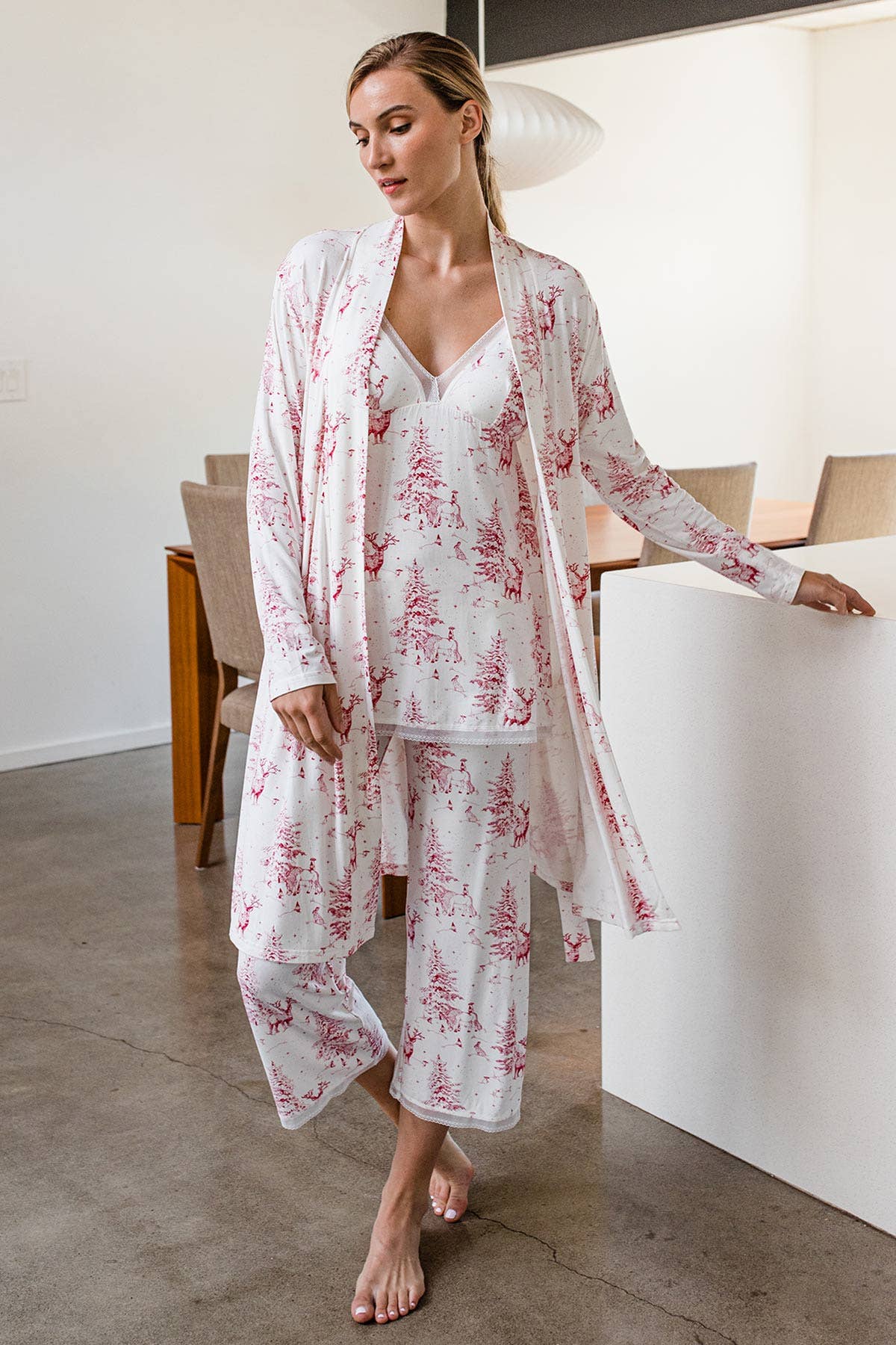 Holiday Serenity - Long Sleeve Short Belted Bamboo Robe