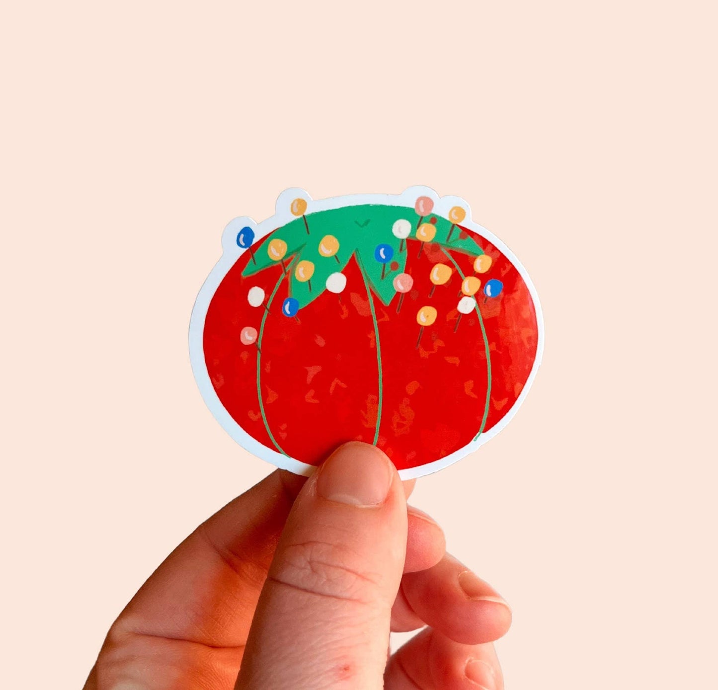 Red Pin Cushion Vinyl Stickers, sewing quilt sticker