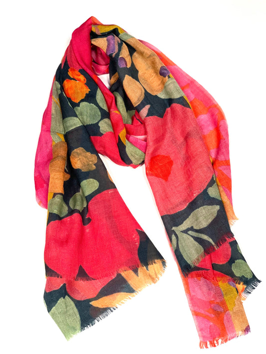 Kezia Wool Silk Scarf/Wrap Fuchsia Orange