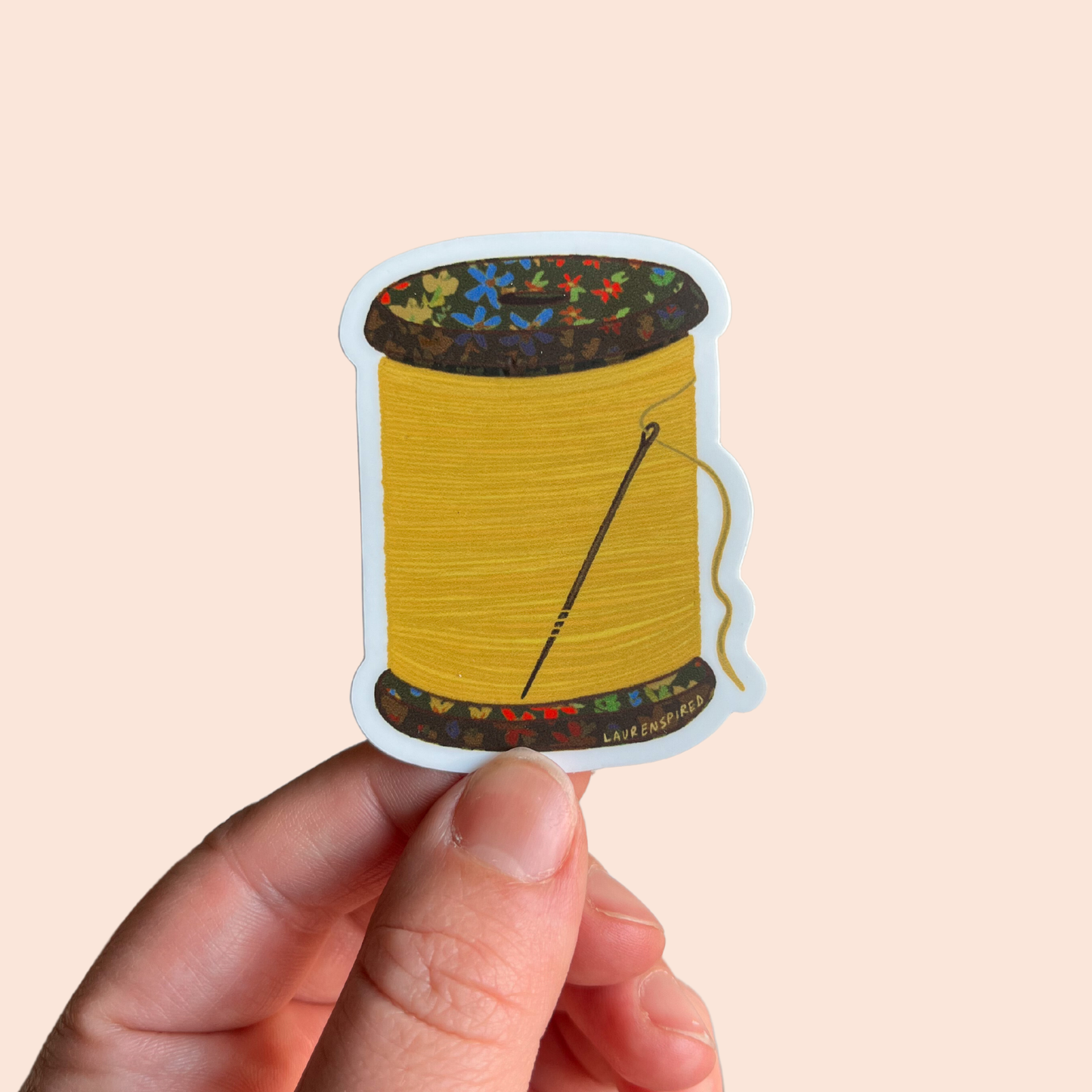 Yellow Spool of Thread Vinyl Stickers, Quilt Sewing Sticker