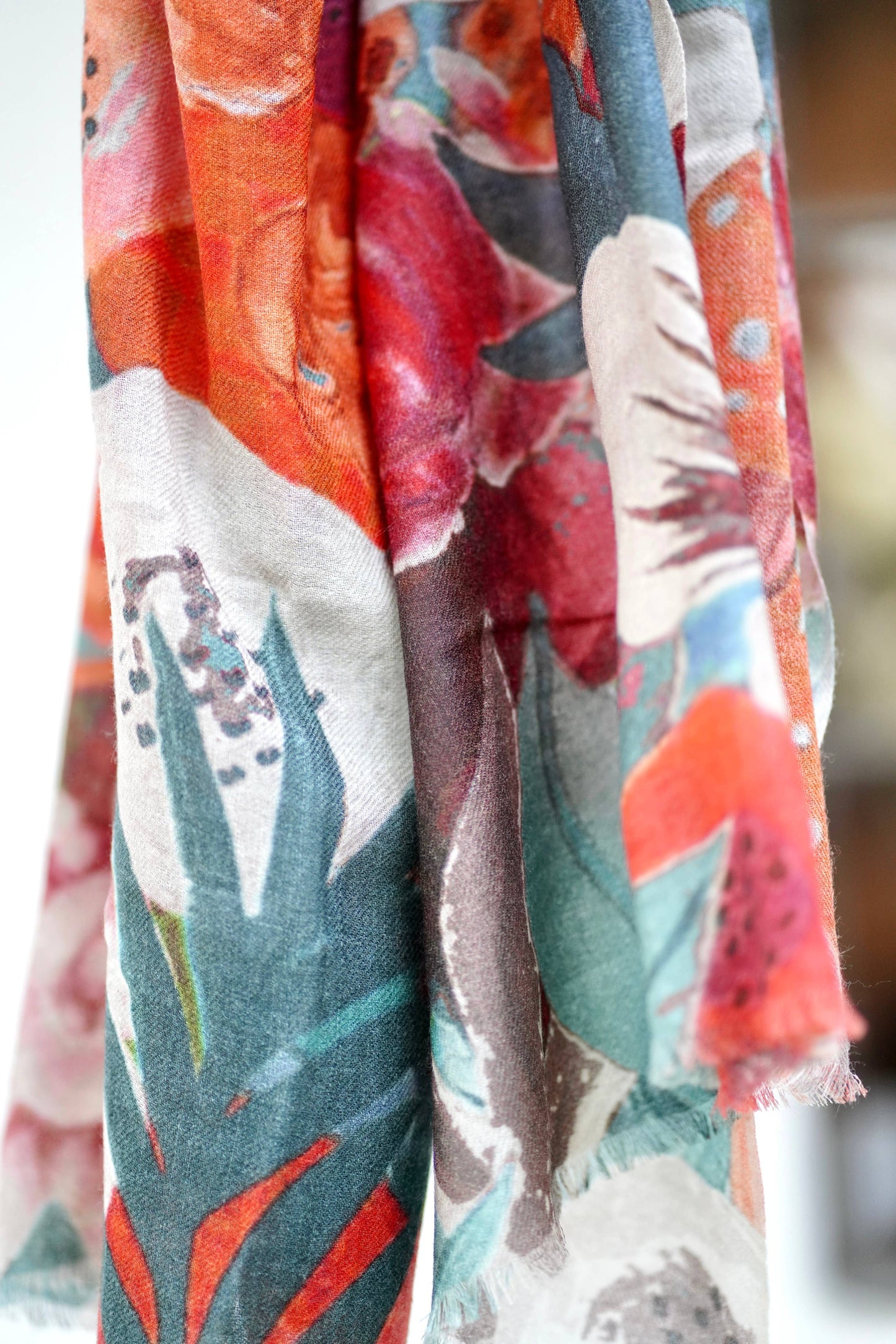 Amarantha Wool Silk Scarf/Wrap Teal Orange