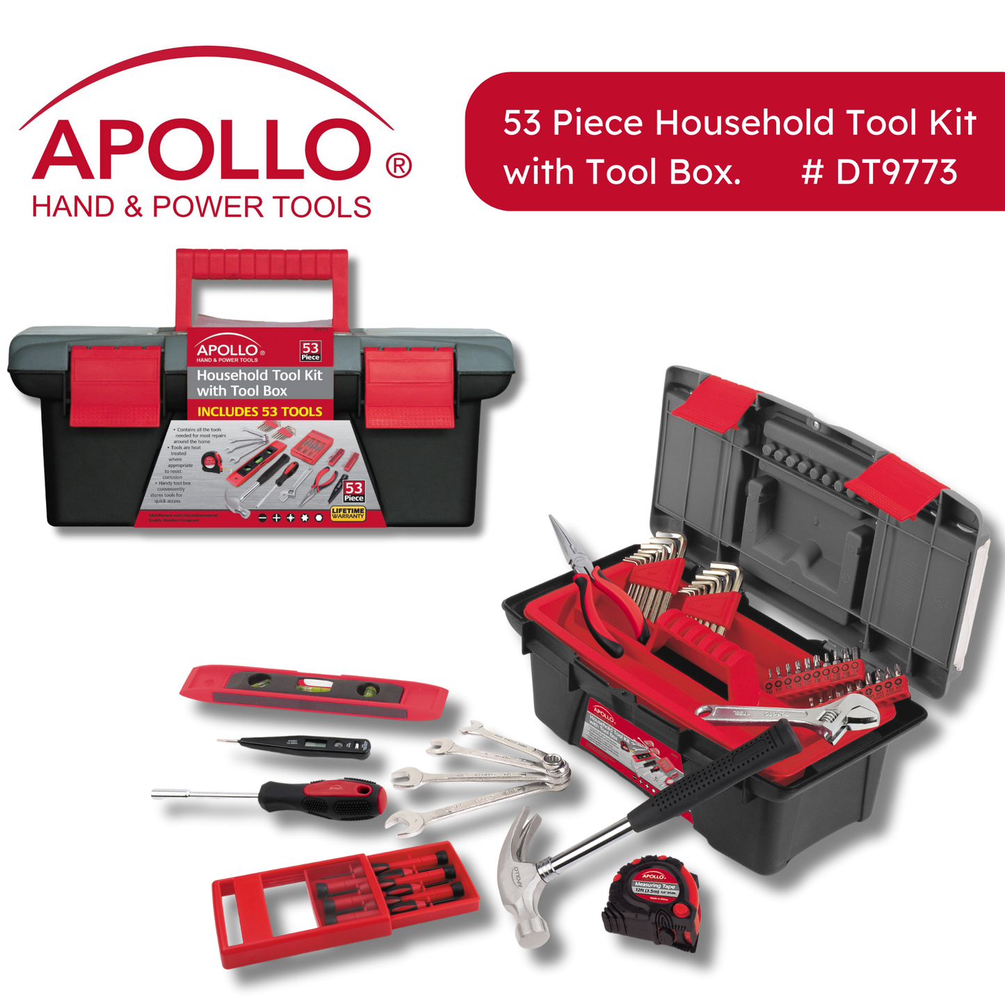 53 Piece Household Tool Kit with Tool Box - DT9773