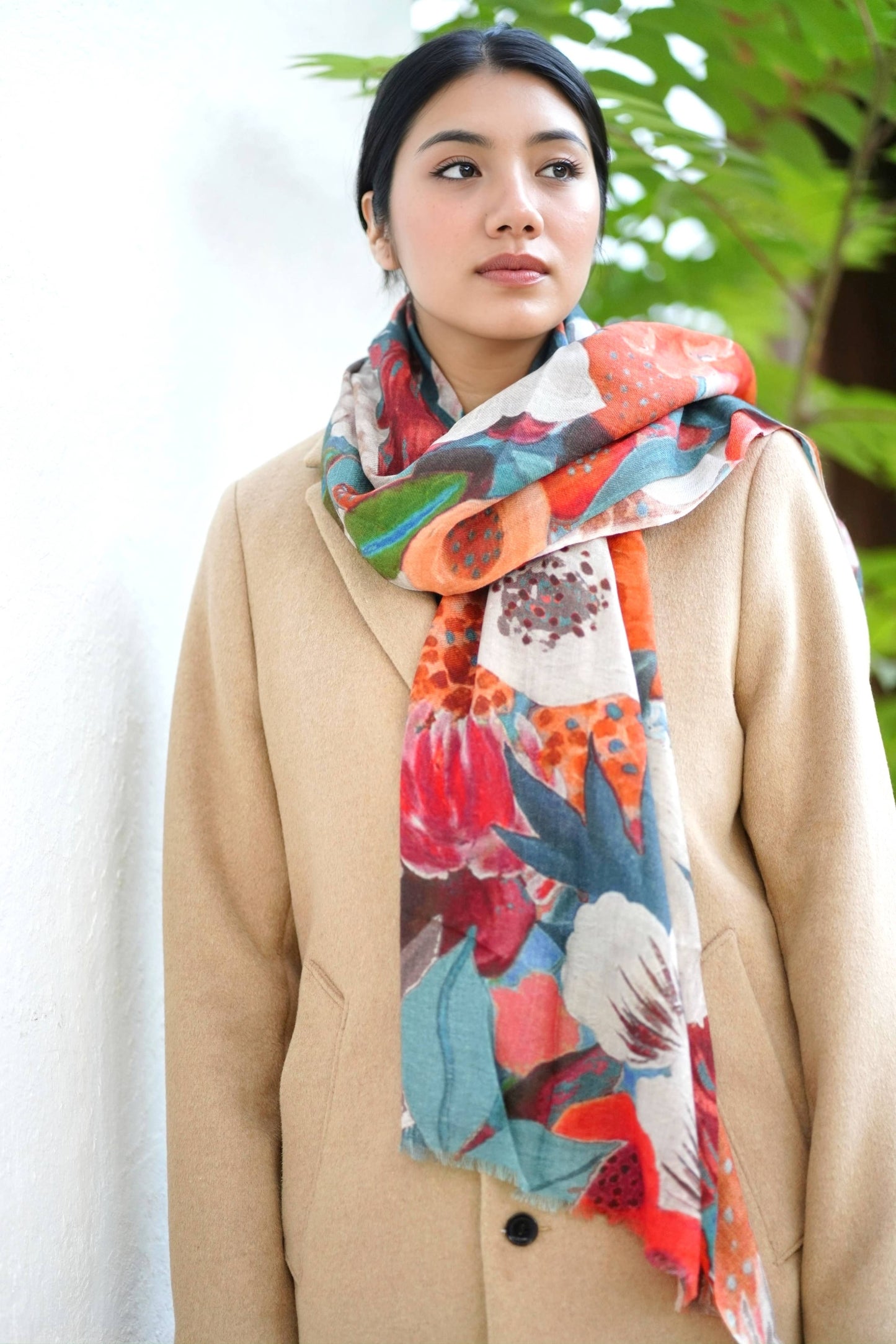 Amarantha Wool Silk Scarf/Wrap Teal Orange